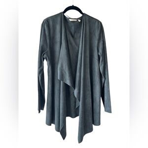 SOFT SURROUNDINGS Gray Faux Suede Waterfall Open Cardigan Duster Size Large